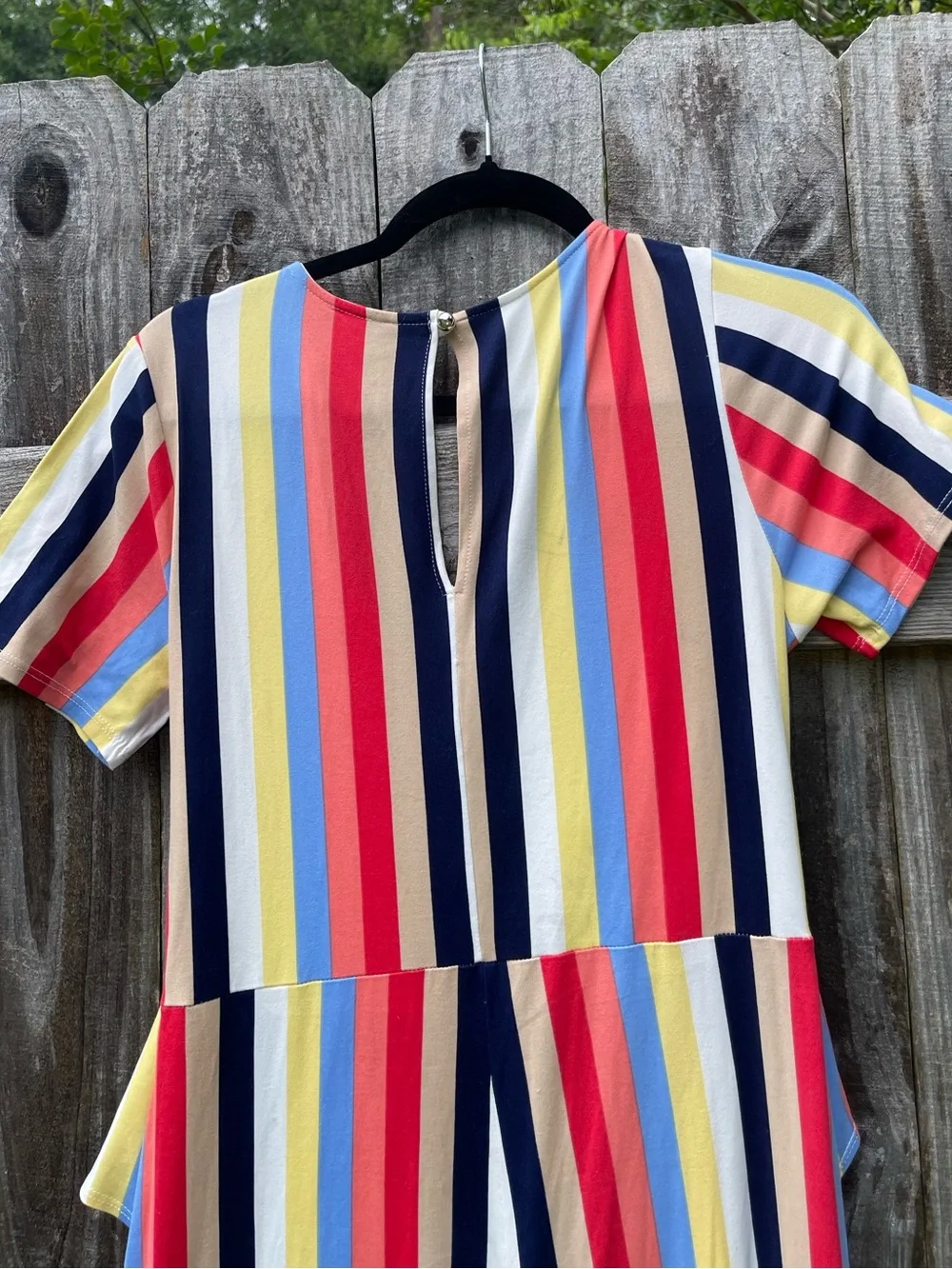 Striped Wrap-Front Short Sleeve Jumpsuit in Multi Color size 1X - Picture 9 of 10